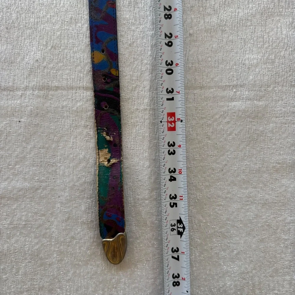 Vintage Abstract Art Leather Belt 36